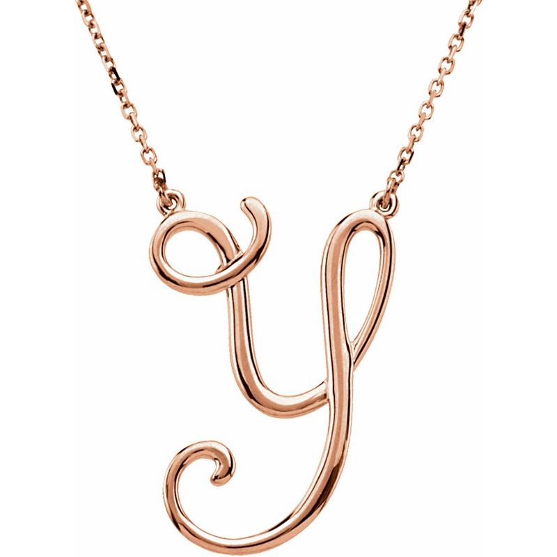 14K Gold Script Initial 16" Necklace