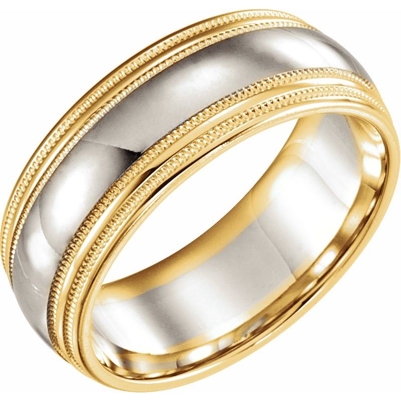 14K White & Yellow 8 mm Double Edge Band with Milgrain