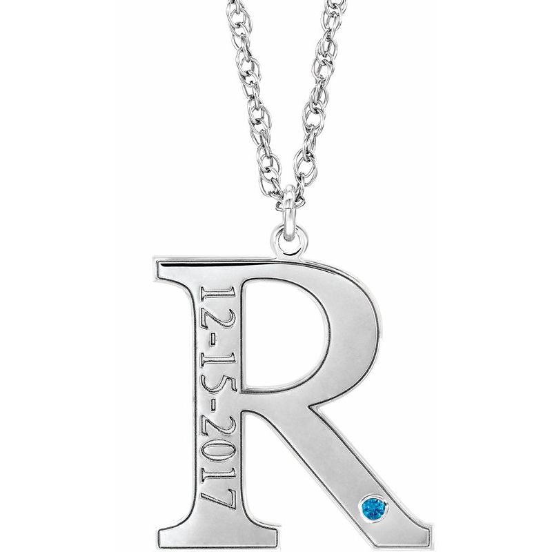 14K Gold Engravable Diamond Initial Necklace