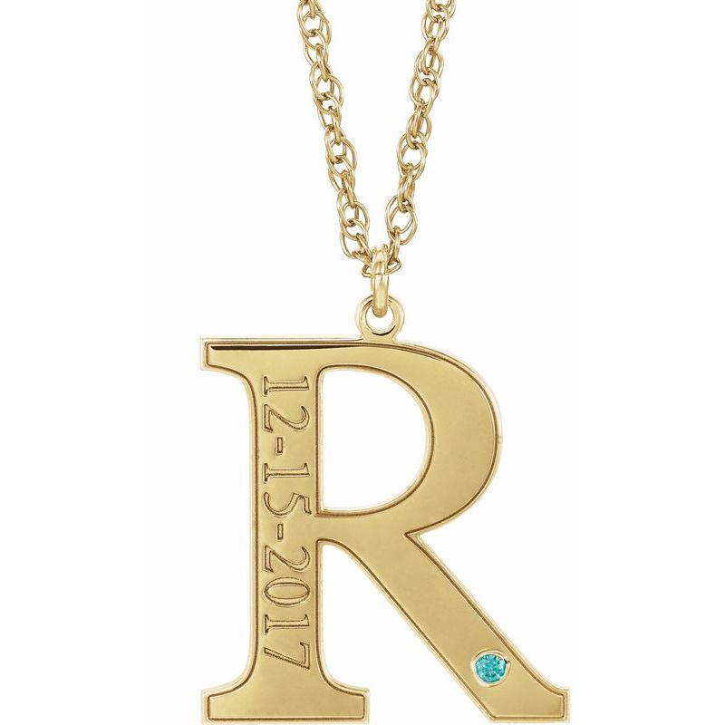 14K Gold Engravable Diamond Initial Necklace