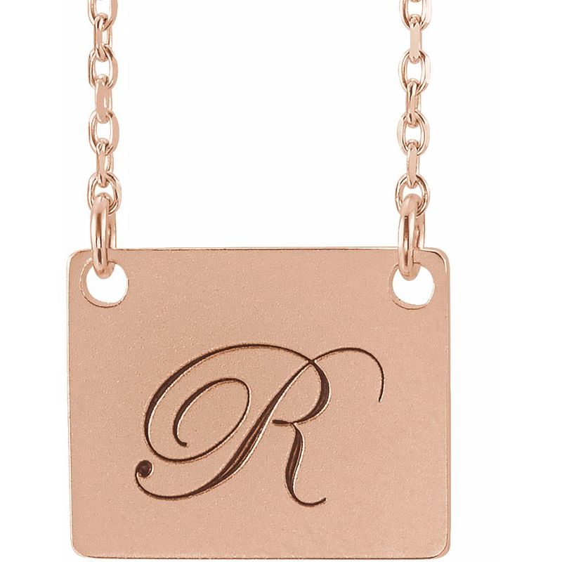 14K Gold Engravable Geometric Square Initial Necklace