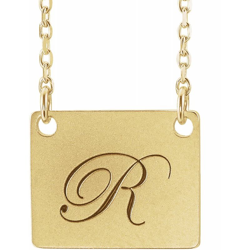 14K Gold Engravable Geometric Square Initial Necklace