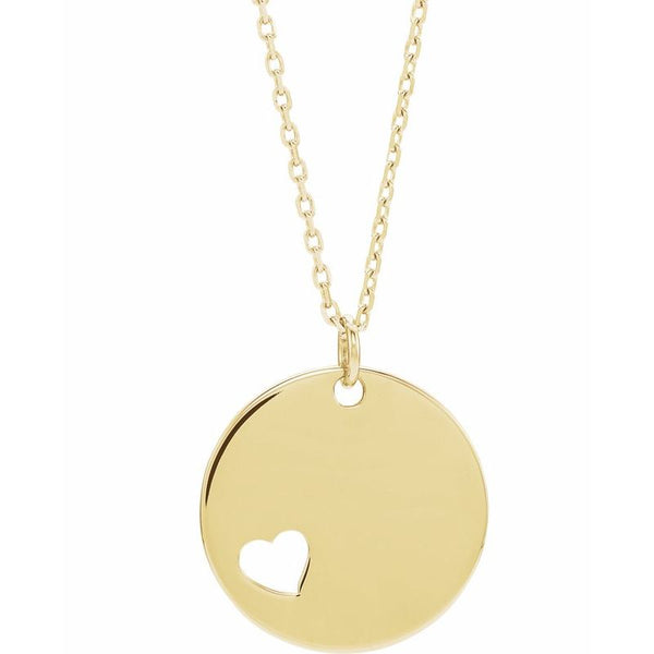 14K Gold Pierced Heart Engravable Disc Initial Necklace