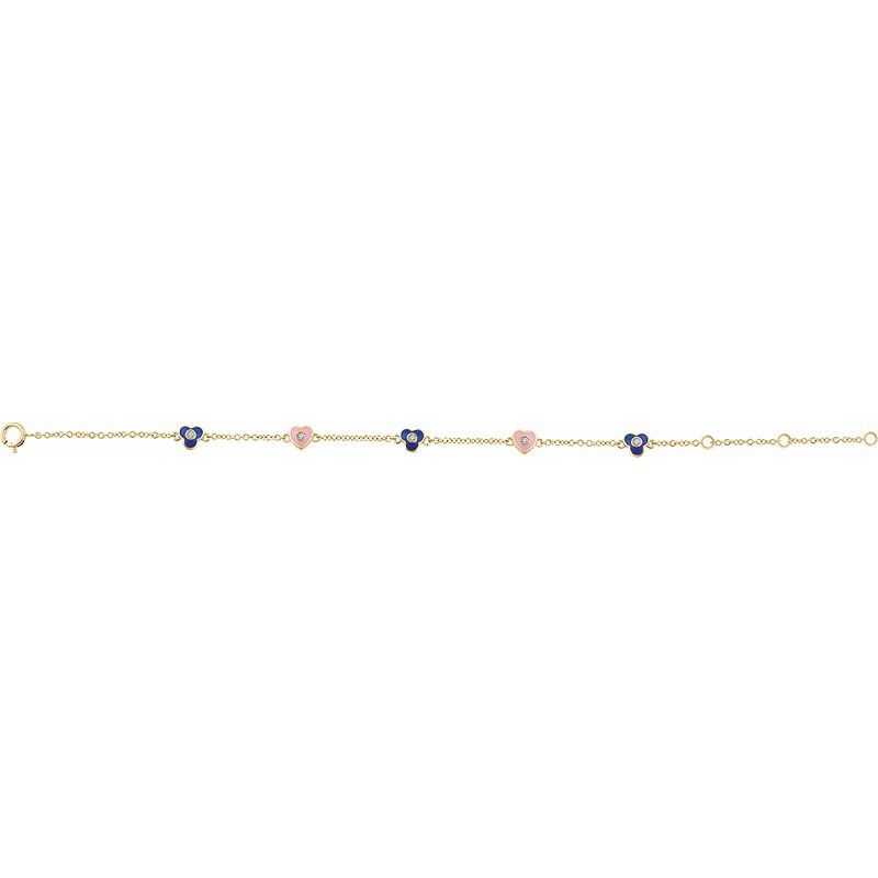 14K Yellow Natural Diamond Flower & Heart Bracelet