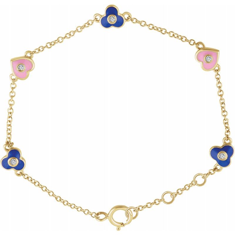 14K Yellow Gold & Diamond Flower/Heart Bracelet