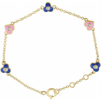 14K Yellow Gold & Diamond Flower/Heart Bracelet
