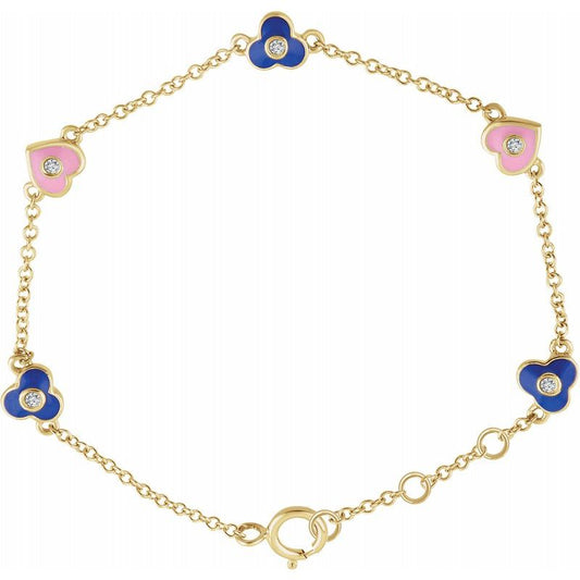 14K Yellow Gold & Diamond Flower/Heart Bracelet