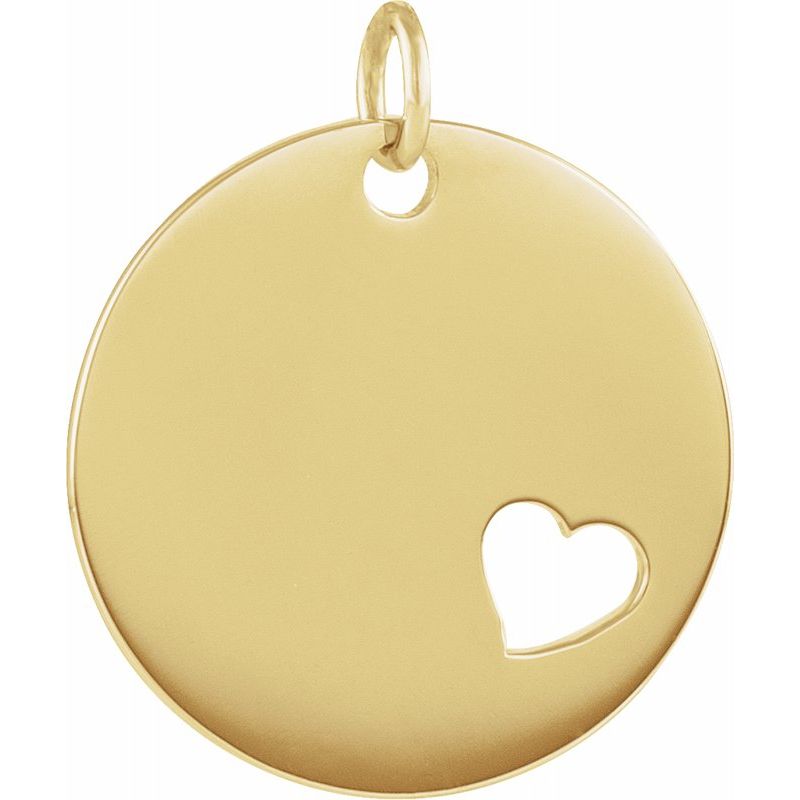 14K Gold Pierced Heart Engravable Disc Initial Necklace