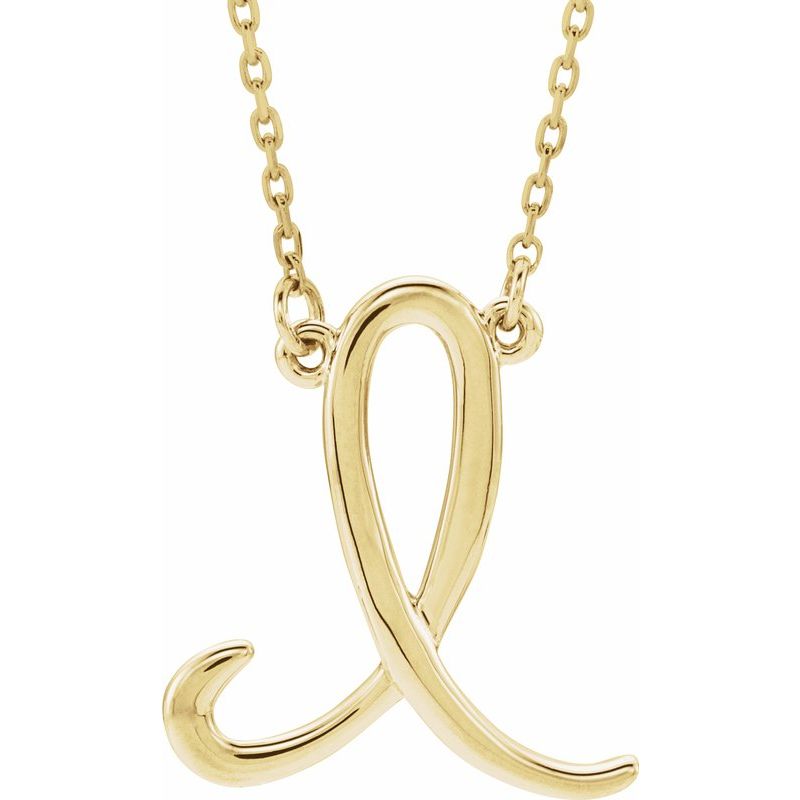 14K Gold Script Initial 16" Necklace