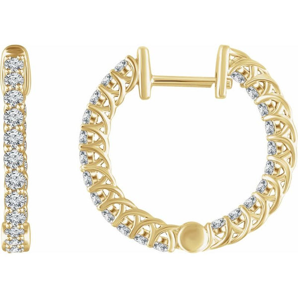 14K Gold 1 CTW Natural Diamond Inside-Outside Hoop Earrings