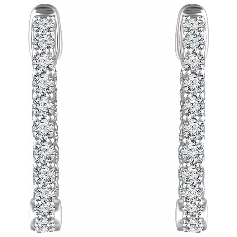 14K Gold 1 CTW Natural Diamond Inside-Outside Hoop Earrings