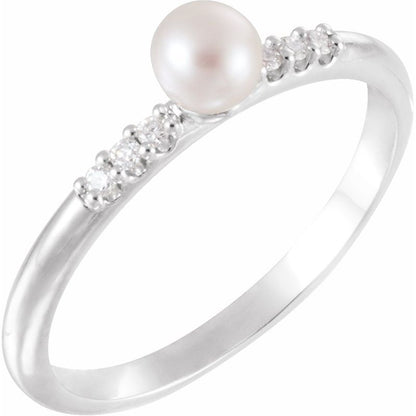 14K Gold Freshwater Pearl & Diamond Ring