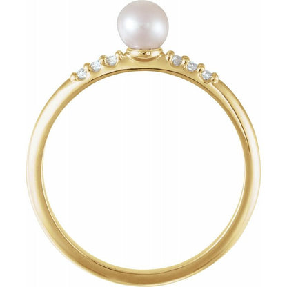 14K Gold Freshwater Pearl & Diamond Ring