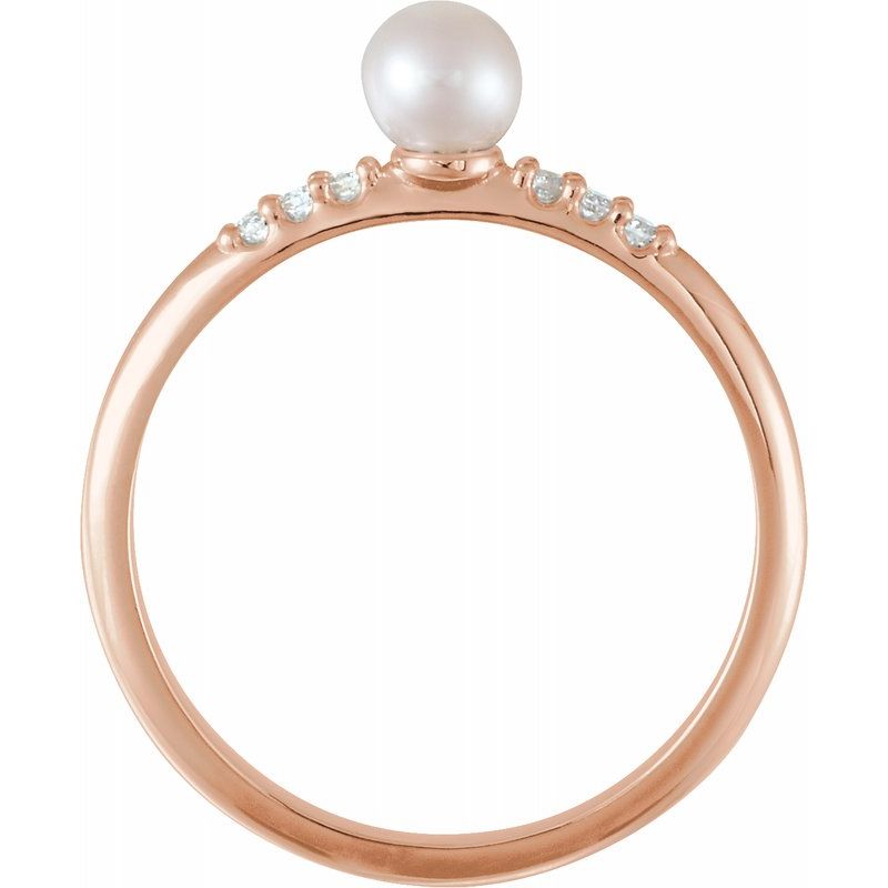 14K Gold Freshwater Pearl & Natural Diamond Ring