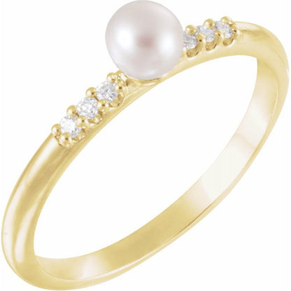14K Gold Freshwater Pearl & Diamond Ring