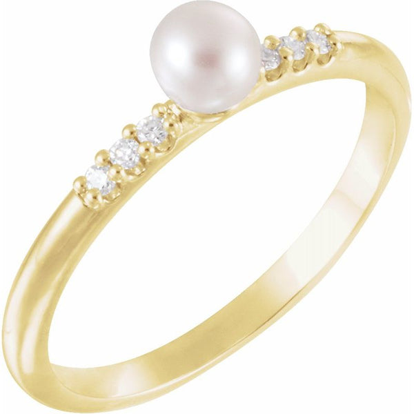 14K Gold Freshwater Pearl & Natural Diamond Ring