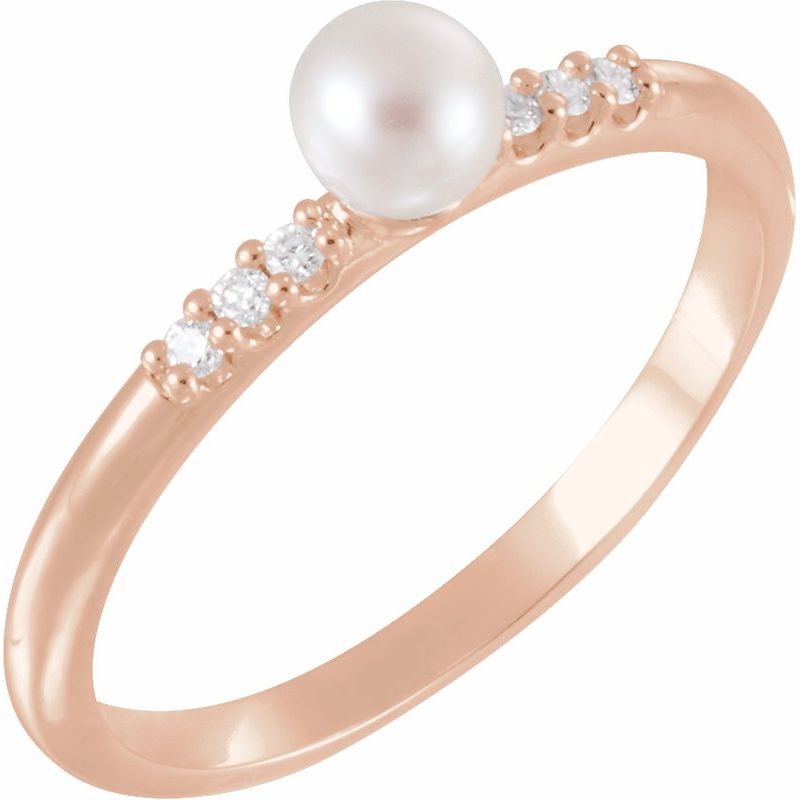 14K Gold Freshwater Pearl & Natural Diamond Ring