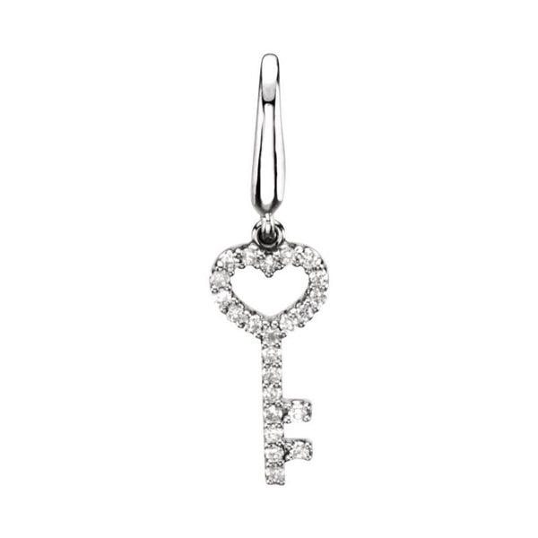 14K White Heart & Key 1/8 CTW Diamond Charm