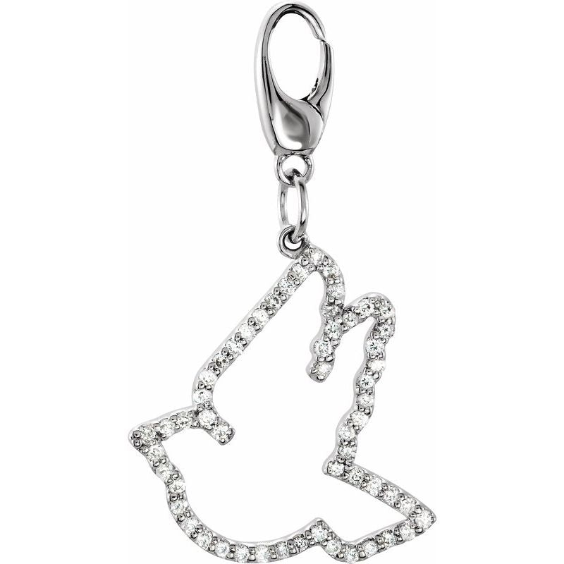 14K White Diamond Dove Charm