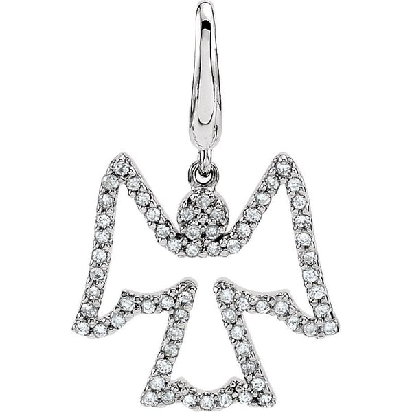 14K White Diamond Angel Charm