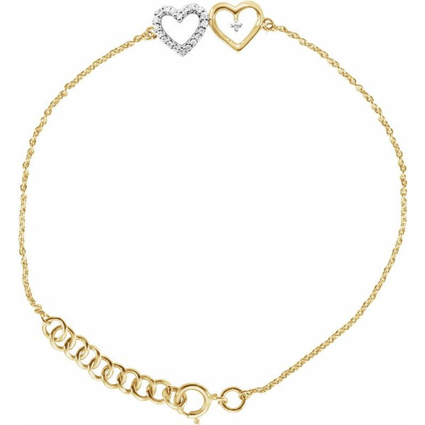 14K Gold and Natural Diamond Double Heart Bracelet