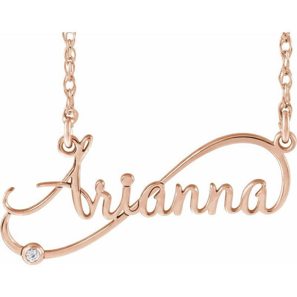 14K Gold Diamond Infinity-Inspired Script Nameplate Necklace