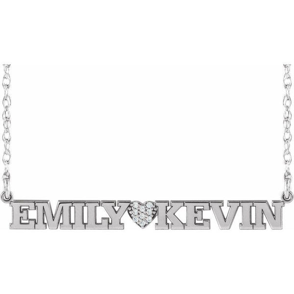 14K Gold Diamond Couples Heart Nameplate Necklace