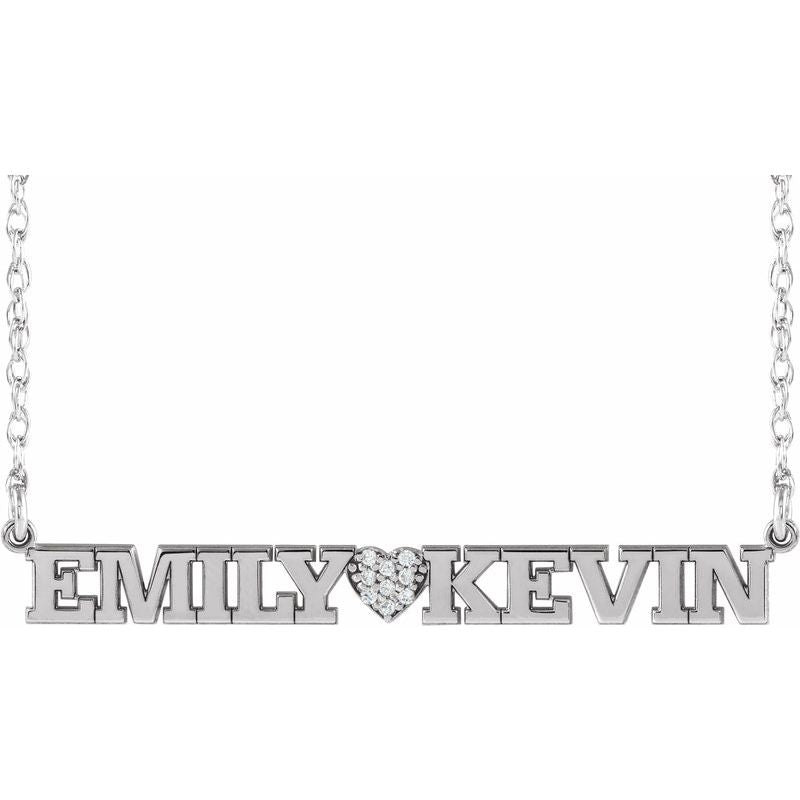 14K Gold Diamond Accented Couples Nameplate Necklace