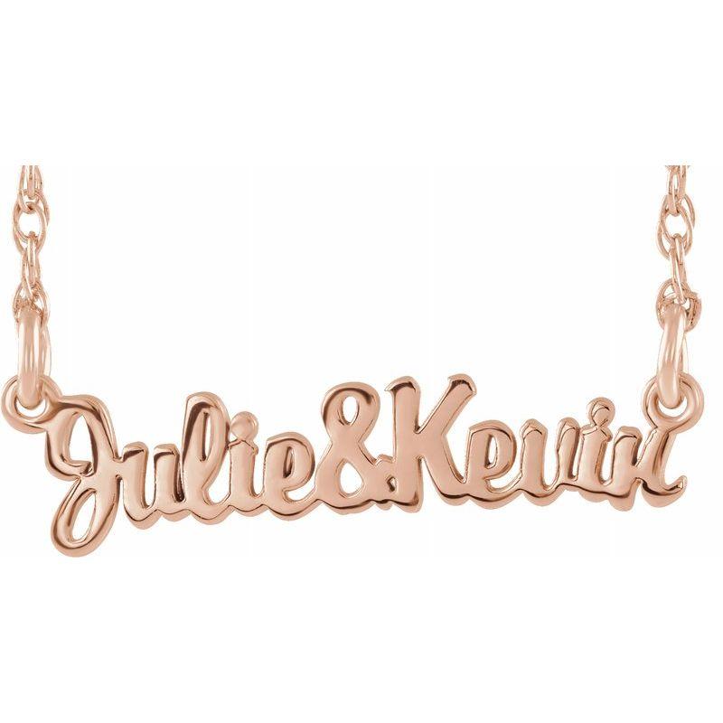 14K Gold Script Couples Nameplate Necklace