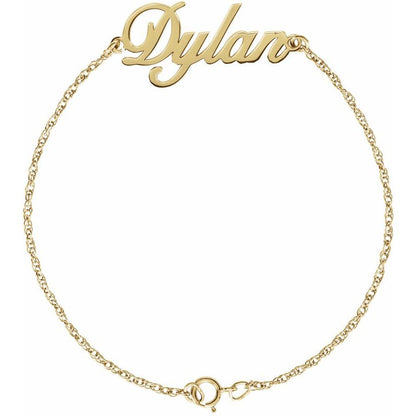 14K Gold Script Personalized Nameplate Bracelet