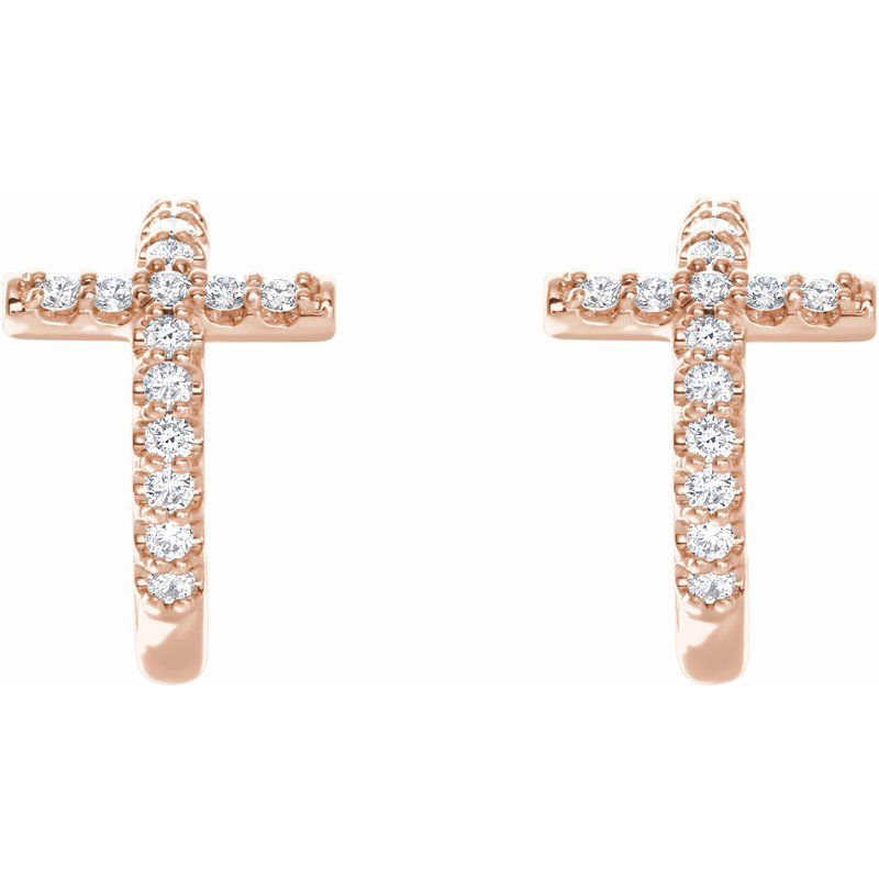 14K Gold 1/4 CTW Natural Diamond Cross Huggie Earrings