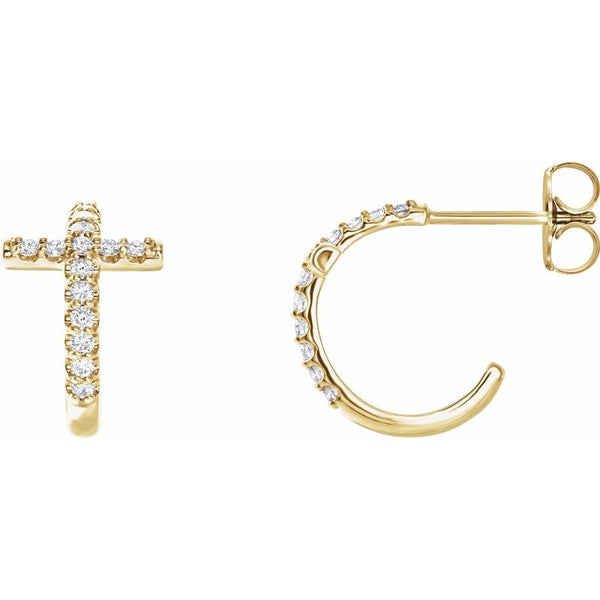 14K Gold 1/4 CTW Natural Diamond Cross Huggie Earrings