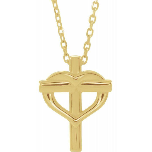 14K Gold Youth Cross with Heart 15" Necklace