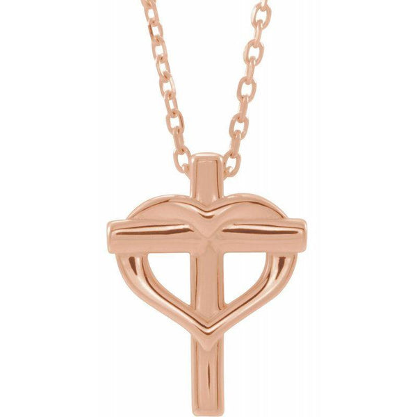 14K Gold Youth Cross with Heart 15" Necklace