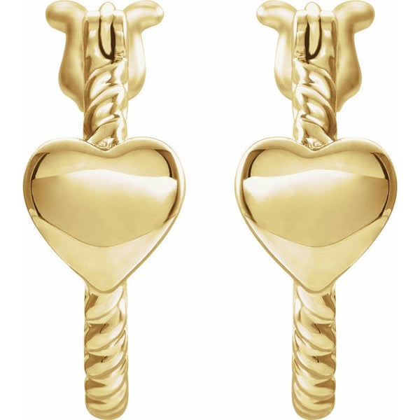 14K Yellow 14 mm Heart Rope Hoop Earrings