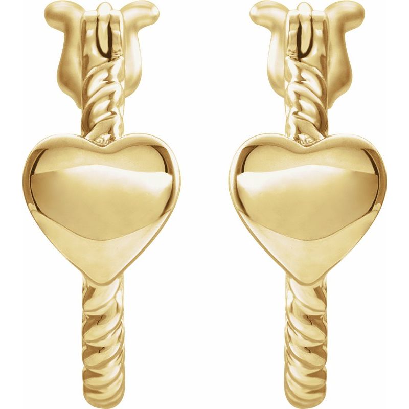 14K Yellow 14 mm Heart Rope Hoop Earrings