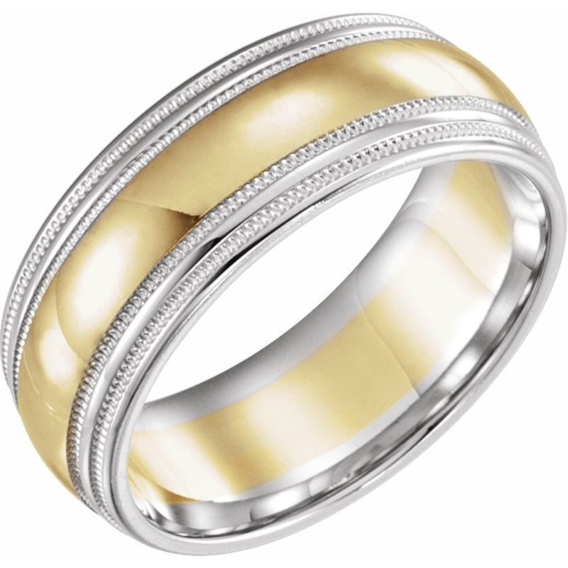 14K White & Yellow 8 mm Double Edge Band with Milgrain