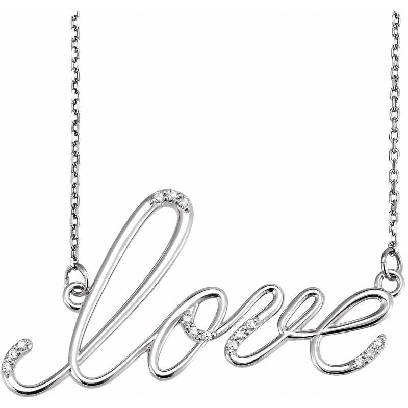 14K Solid Gold Diamond "Love" script Necklace