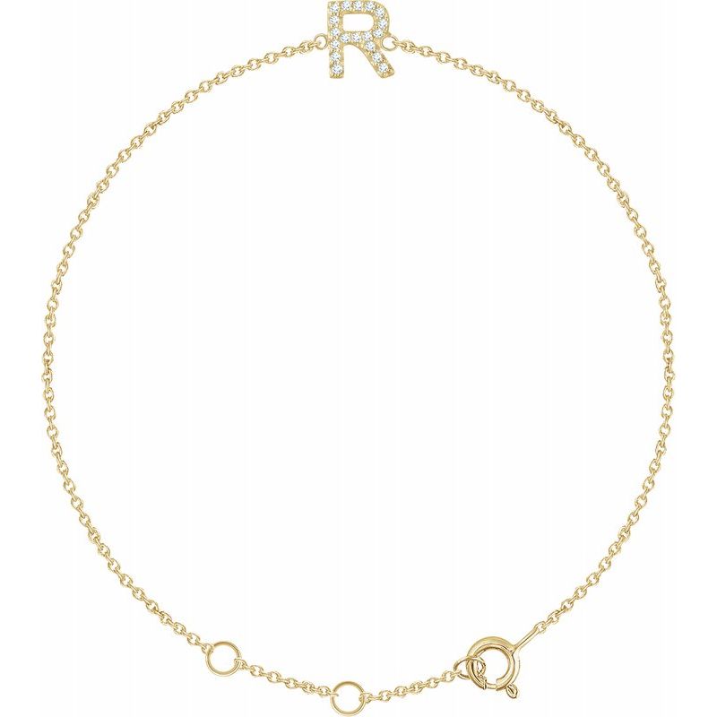 14K Gold Natural Diamond Personalized Initial Bracelet