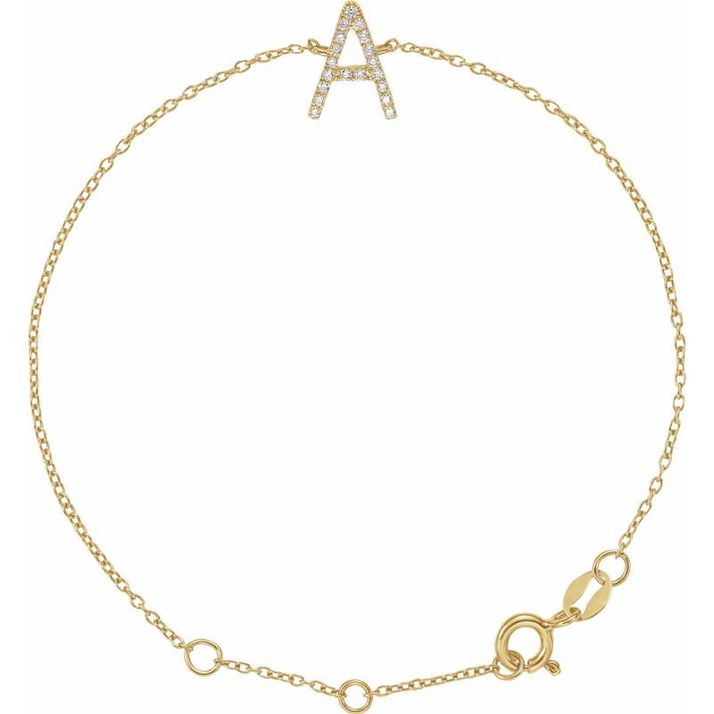 14K Gold Natural Diamond Personalized Initial Bracelet