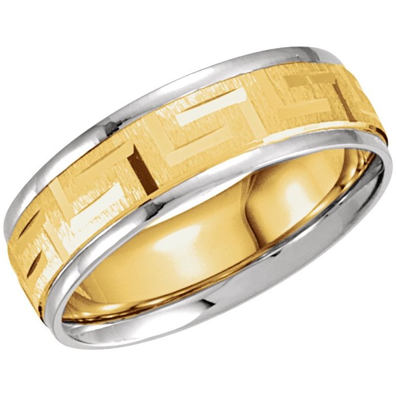 14K Gold 7 mm Greek Key Pattern Band