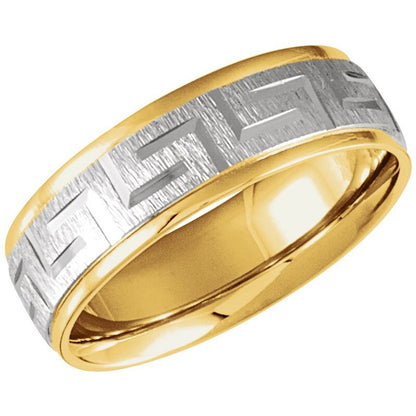 14K Gold 7 mm Greek Key Pattern Band
