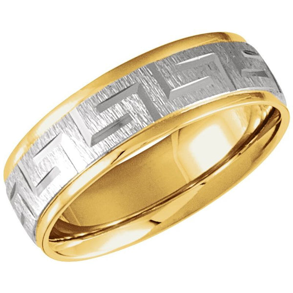 14K Gold 7 mm Greek Key Pattern Band