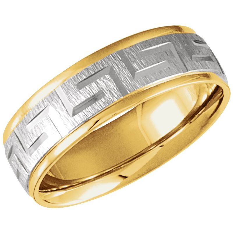 14K Gold 7 mm Greek Key Pattern Band