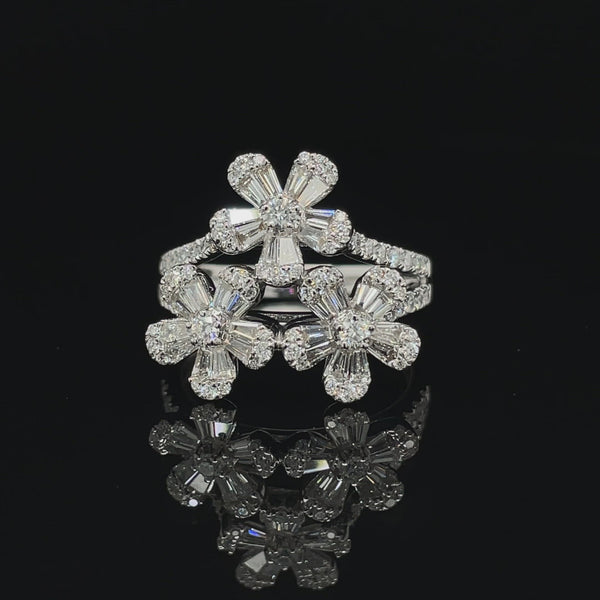 18K White Three Flower Illusion Diamond Ring