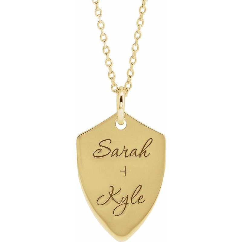 14K Gold Engravable Shield Couple Name Necklace