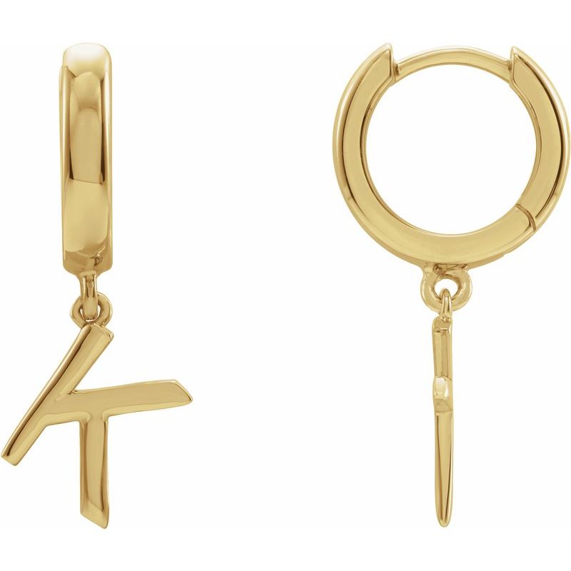 14K Gold Initial A-Z Hinged Huggie Earring