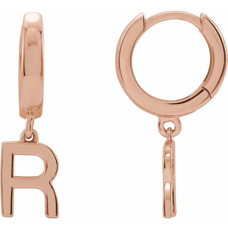 14K Gold Initial A-Z Hinged Huggie Earring