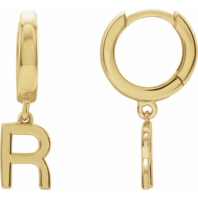 14K Gold Initial A-Z Hinged Huggie Earring