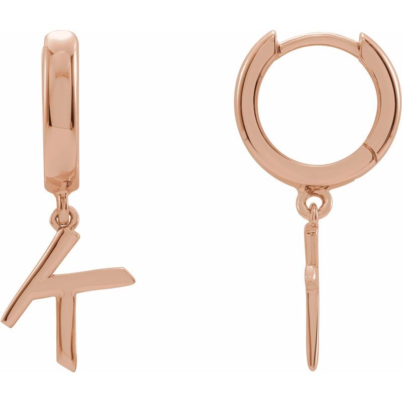 14K Gold Initial A-Z Hinged Huggie Earring